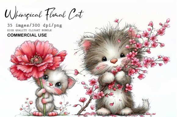 Download Whimsical Floral Cat PNG - Premium Resources