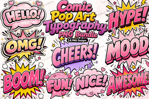 Download Comic Pop Art Typography PNG Bundle - Pop art Collection