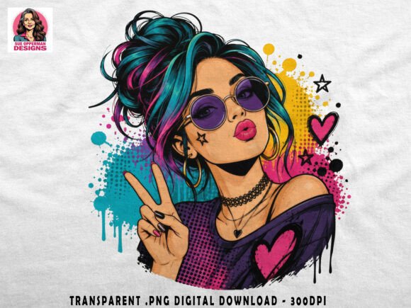 Download Neon Peace Girl | Pop Art PNG - Pop art Collection