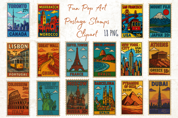 Download Fun Pop Art Postage Stamps Clipart PNG - Pop art Collection