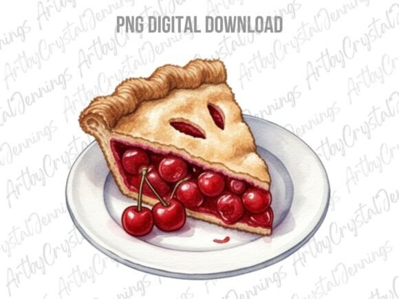 Download Watercolor Cherry Pie Slice PNG - Premium Bundle